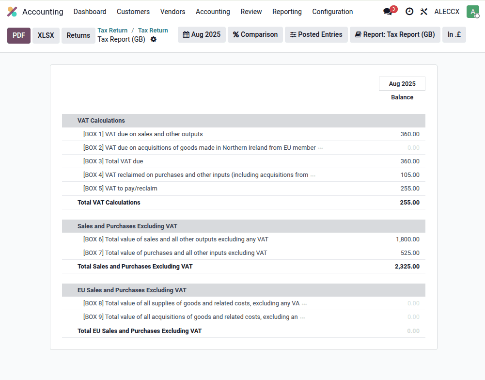 Odoo UK VAT Report