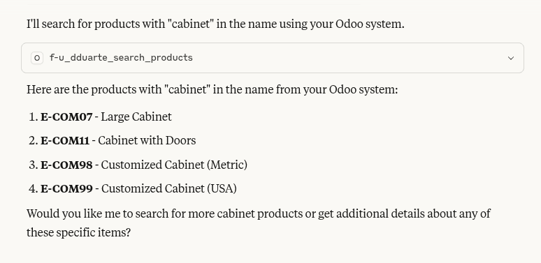 Claude.ai asking Odoo server