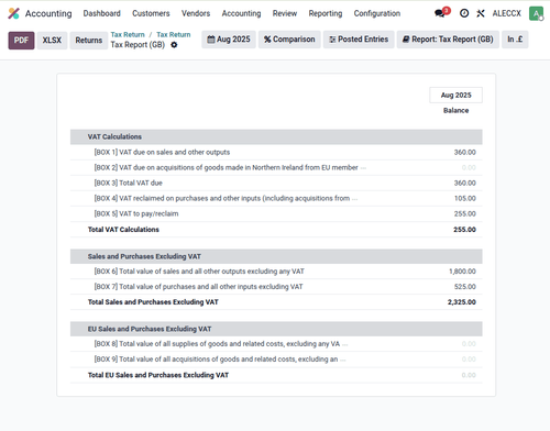 New Odoo 19 Tax Returns for the UK: Submitting MTD VAT Reports to HMRC